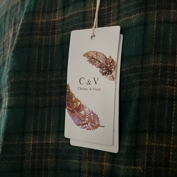 Chelsea & Violet Plaid Peplum Cropped Top in Olive, Size XS New w/Tag - Picture 6 of 8